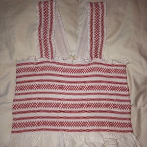 Red and White Stretchy Flow Top